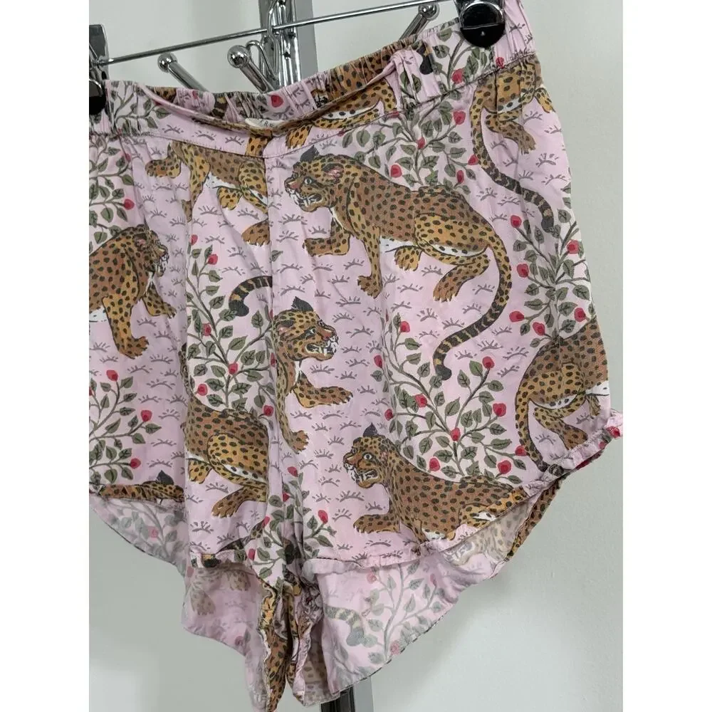 Printfresh Bagheera Pink Leopard Cotton Pajama Sleep Shorts Womens Size XS